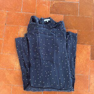 Ganni Navy White Polka Dot Long Sleeve Dress Pockets | Mandarin Collar Size (38)